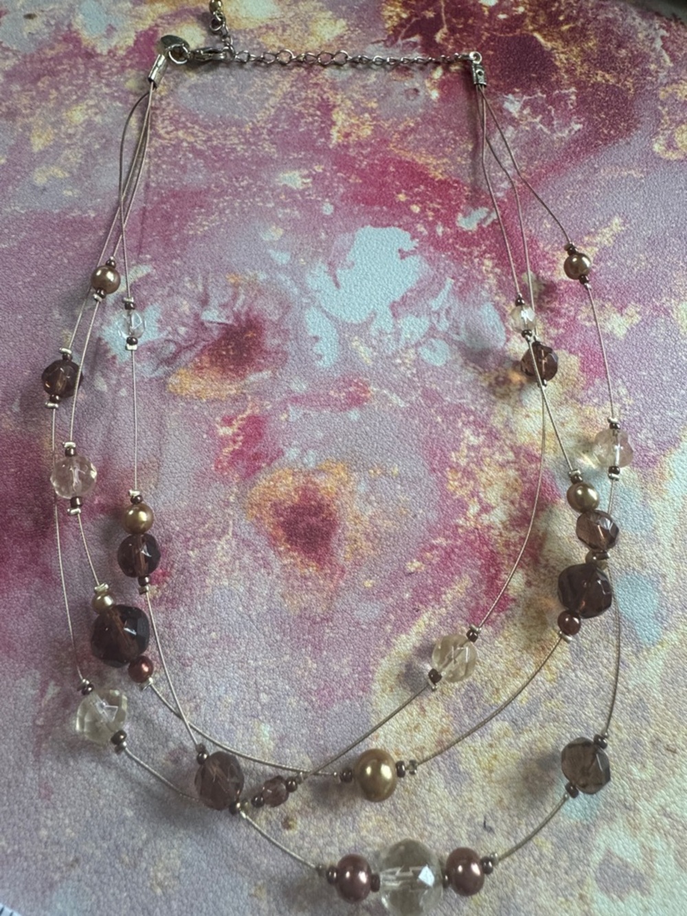 Lia Sophia Vintage Layered Brown and Gold Beaded Necklace for Women